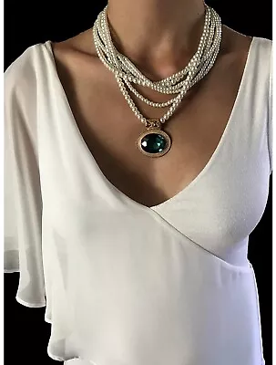 $17.99 • Buy Nataliya Turquoise Short Collar Layered Pearl Choker Statement Necklace