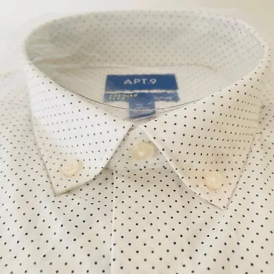 NWT APT.9 Men's White Polka Dots Cocktail Short-Sleeve Dress Shirt 14-14.5 Small • $21.67