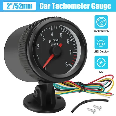 2  52mm 0-8000 RPM Car Tachometer Gauge Meter White LED Backlight Night Vision • $14.98