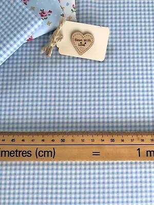 100% Cotton Poplin Fabric Blue 2-3mm Gingham Check Rose & Hubble LAST PIECES • £5.89