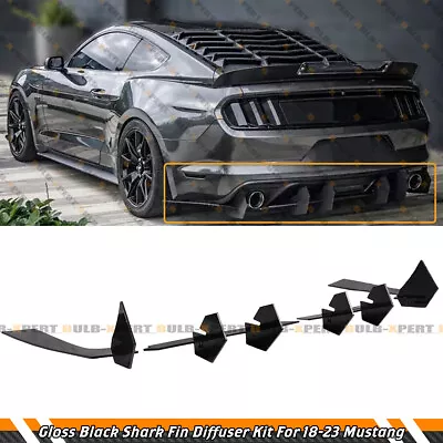 For 18-2023 Ford Mustang Ecoboost Gloss Black Shark Fin Rear Bumper Diffuser Kit • $63.99