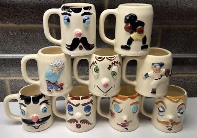 Pfaltzgraff Muggsy Mugs Set Of 9 Vintage Heavy Pottery Mugs 1950’s Check It Out • $165