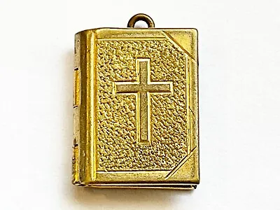 Vintage Gold Tone Bible Book Locket Charm Pendant With The Lord's Prayer Inside • $24