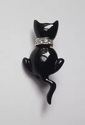 $9.95 • Buy Vintage Black Cat Enamel & Rhinestone Collar Costume Pin