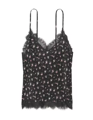 NEW Victoria Secret Lightweight Silky Lace Cami  Black Floral L • $13.50