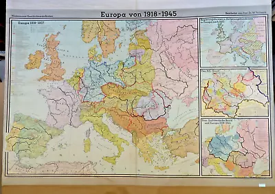 EUROPE 1918-1945 - HUGE VINTAGE PULL DOWN SCHOOL MAP - 1967 - 69 X 81 In. • $185