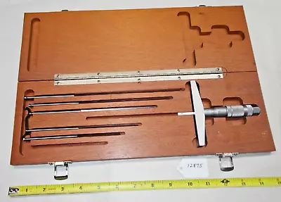 Brown & Sharpe Machinists Metric Depth Micrometer No 604 & Wooden Storage Box • $167.65