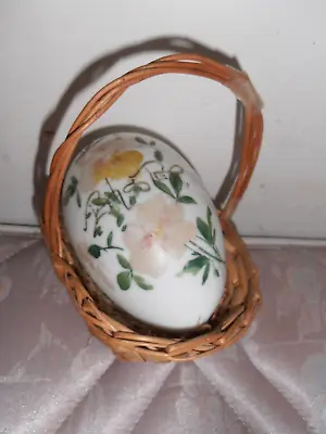 Lg Vtg 6  1/2    Painted Antique Milk Glass Nesting Egg W/ Pontil  Easter Basket • $75