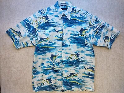 Nautica All Over Print Button Shirt Sz M Hawaiian Marlin Fishing 100% Cotton • $11.19