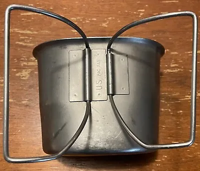 US Military Surplus 1-Quart Metal Canteen Cup W/ Butterfly Wire Handle GC • $12.90