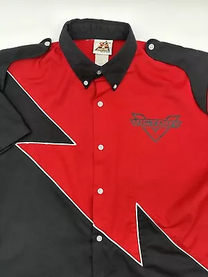 Victory Motorcycles Mens Medium Mechanic Biker Black Red Button Up Shirt Vinyl • $22.99