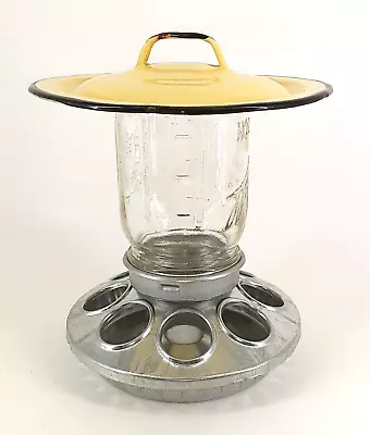 Mason Jar Birdfeeder Chicken Feeder Base Vintage Yellow Pot Lid Hanging • $28.99