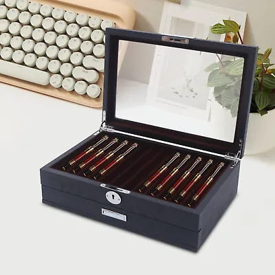 23 Slots Vintage Pen Display Case Pens Wooden Storage Organizer Box W/Lock Black • $62.04