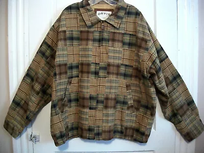 Orvis Full Zip Multicolor Plaid Patch Work Style Harrington Casual Jacket Xl • $34.95