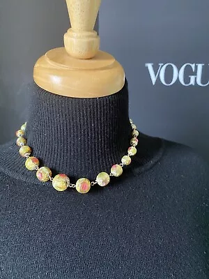 Vintage Venetian Foil Glass Bead Necklace Orange Gold Yellow Collar Length  • £48