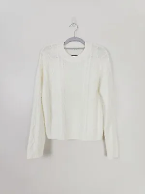 Vince S/P Cable Knit Sweater Pullover Ivory White Merino Wool Polyamide Small • $50