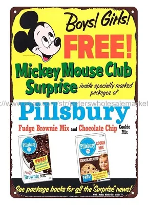 1950s MICKEY MOUSE CLUB PILLSBURY Cookies Metal Tin Sign Word Wall Art • $18.89