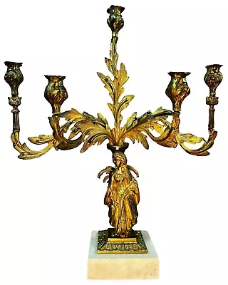 19thC Antique VICTORIAN GILT BRASS Girandole LADY GODDESS Statue OLD CANDLESTICK • $25