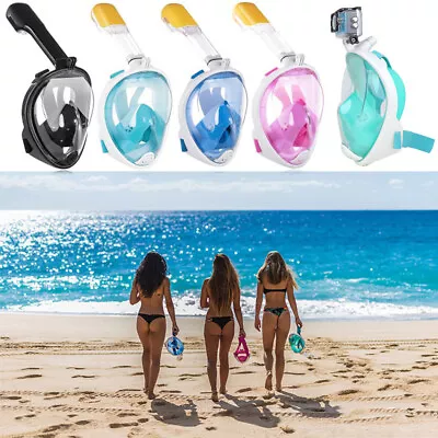 Adult Kids Full Face Snorkel Mask Snorkeling Set Diving Goggles For GoPro Swim • $25.99