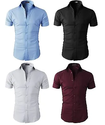 Mens Short Sleeve Shirts Casual Formal Slim Fit Shirt Top S M L XL  PS05 • £12.99