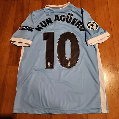 Authentic Manchester City KUN AGUERO 2015-2016 UCL Home Jersey Shirt Kit 15/16 • $59.99