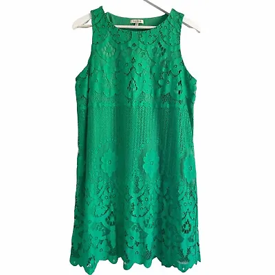 Max Studio Green Floral Lace Swing Dress Sleeveless Lined Size Medium • $25