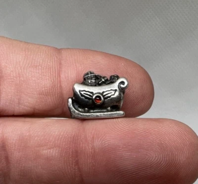 $10 • Buy Retired Sterling Pandora Santa's Christmas Sleigh Bead W/Garnet Holly 790562GA