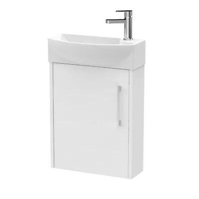 Hudson Reed Juno Wall Mounted White Ash 440mm 1-Door Bathroom Basin Vanity Unit • £189.95