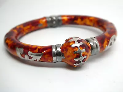 MILOR Italy Sterling Silver 925 Tortoise Shell Enamel Bangle Bracelet Size 7  • $55