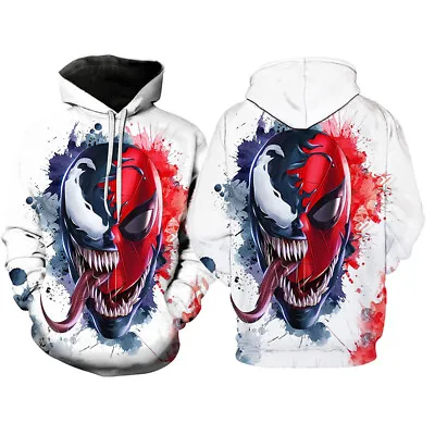 Men Hoodie Marvel Venom Spiderman Jacket Coat 3D Cosplay Costume Plus Sweatshirt • £28.18