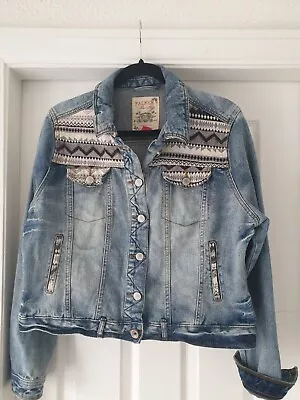 Falmer Heritage Tapestry Embellished Denim Distressed Jacket - Size 18 - VGC • £12