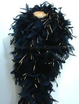 Black W/ Gold Tinsel 100 Gram Chandelle Feather Boa Dance Party Halloween  • $16.95