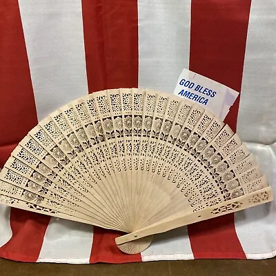 $6.44 • Buy Vintage Chinese Geisha Wooden Sandalwood  Folding Fan Two Sided