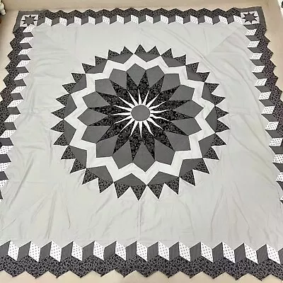 Handmade Mariner's Compass Cotton Fabric Patchwork Queen Size Quilt Top/topper • $34.99