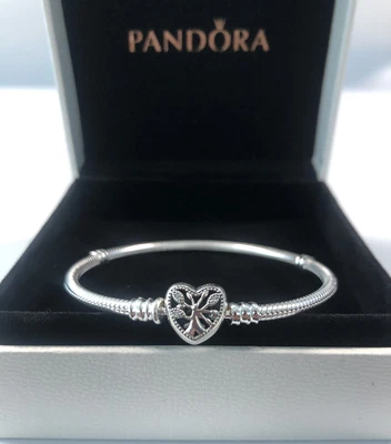 £29.99 • Buy S925 Ale Silver Pandora Moments Family Tree Heart Clasp Snake Chain Bracelet