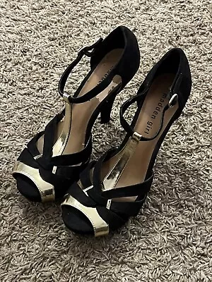 Madden Girl Women’s Platform Strappy Heels Black Gold Size 8 Very Good Condition • $15.97