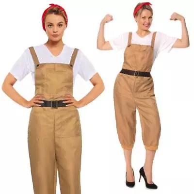 WW2 40s Land Girl Womens Army World War 2 Fancy Dress Costume Size UK 8 - 22 • £15.79