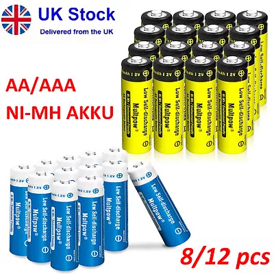 8/12pcs AA/AAA Battery Rechargeable + 4 Slots Charger 1.2V 2600mAh/1100mAh NiMH • £9.98