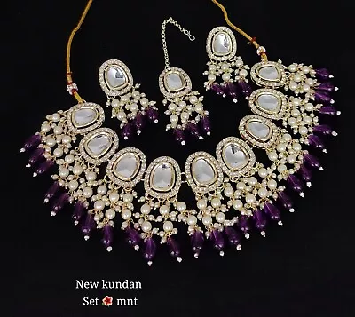 Indian Bollywood Gold Plated Ethnic Kundan Wine Choker Necklace Jewelry Set • $24.50