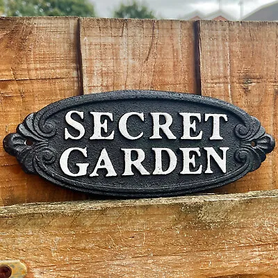 Secret Garden Cast Iron Sign Oval Black Metal Novelty Door Fence Wall Art Plaque • £9