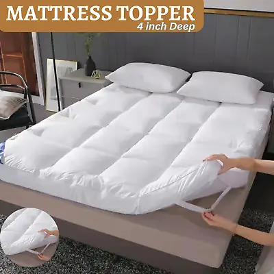 4  Inch Deep Luxury Soft Hotel Quality Microfiber Mattress Topper All Sizes 10cm • £23.99