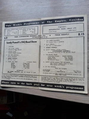 £8 • Buy Variety Theatre Programme 1942,croydon Empire, Sandy Powell