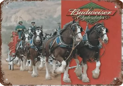 £6.99 • Buy Budweiser Clydesdales Horses Pulling Cart Metal Sign Plaque