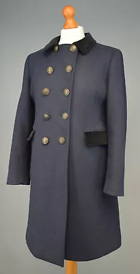 Ladies Navy Blue Marks & Spencer Alexa Chung Wool Blend Military Style Coat UK10 • £12.99