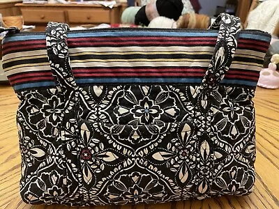 Vera Bradley Purse Little Betsy Black & White Barcelona Floral Quilted Cotton • $13