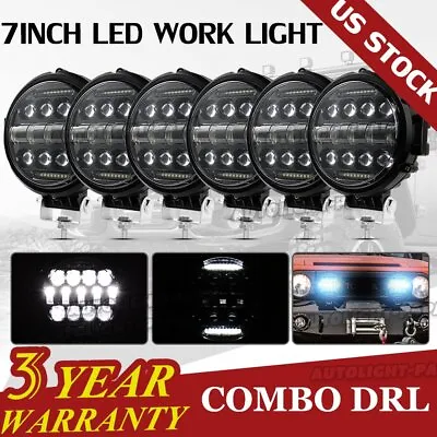 6pcs 7inch LED Work Light Bar DRL Round Driving Fog Headlight Truck Off Road US • $132.04