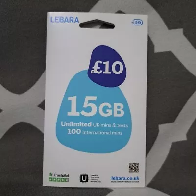 Lebara Mobile PAYG Sim Card Pay As You Go 4G 5G (Runs On Vodafone Network In UK) • £0.99