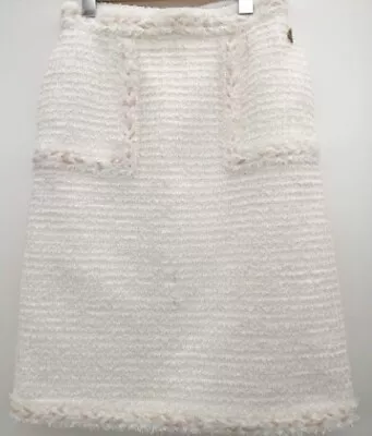 CHANEL Authentic Fringe Skirt White Women's Size 38 Length 58cm Made In France • £460.40