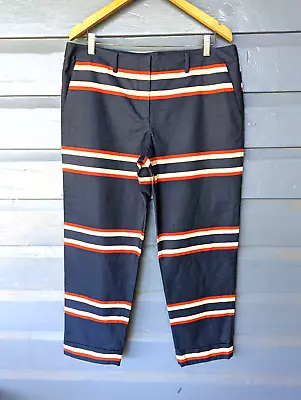 SASS & BIDE Size 14  The Outsider  Navy Red Ivory Stripe Pants 4 Pockets Cuff • $50