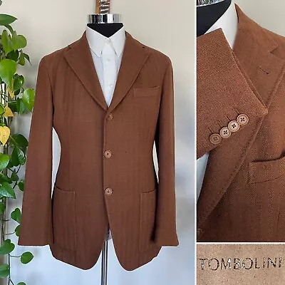 Tombolini Mens Three Button Blazer Wool Brown Rust Blazer Sport Coat Jacket 42R • $69.95